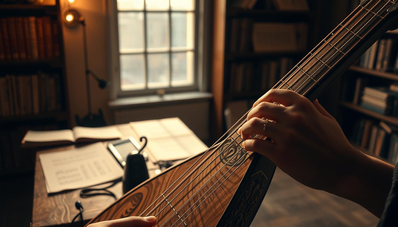 Joueur de luth : technique de main droite et plectre